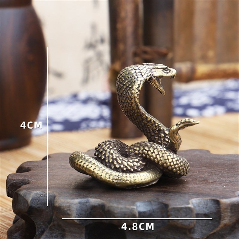 紫铜蛇小摆件纳福灵蛇把件实心龙蛇铜生肖R蛇茶宠眼镜蛇饰品