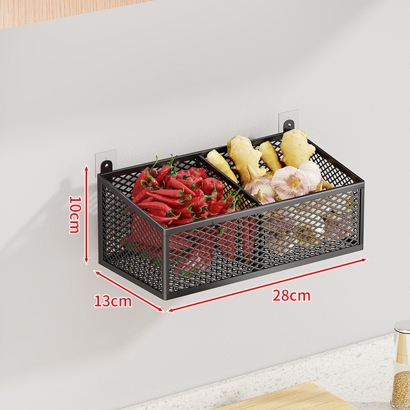 葱姜蒜收纳筐厨房分格姜蒜辣椒储物免H打孔墙上整理架铁艺墙面挂