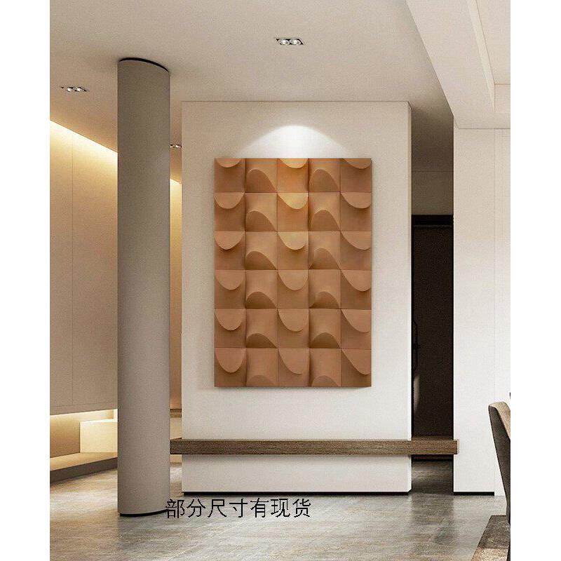 砂岩木雕样板间实物壁画入户玄关客厅装饰画纯色复式楼挑高别墅