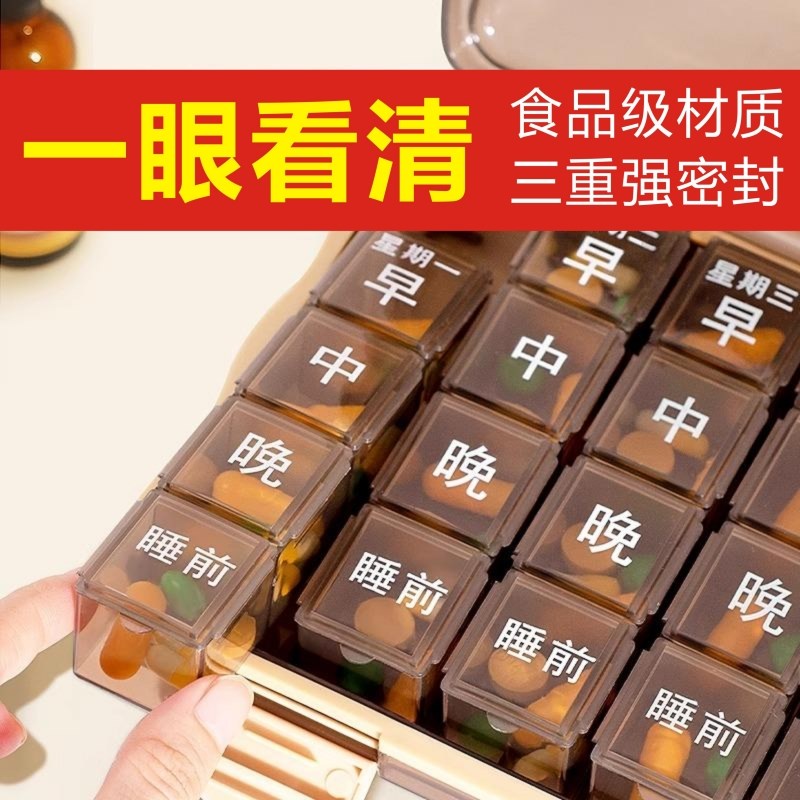老年人药盒便携分药盒器药品分装盒一周七天吃药提醒子老人7天小