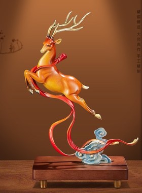 一鹿高升铜鹿摆件招财客厅玄关办公室装饰乔迁开业送领导商务礼品