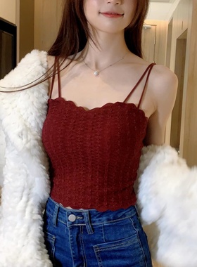 红色本命年吊带内衣带胸垫一体花边外穿背心修身百搭无痕内搭上衣