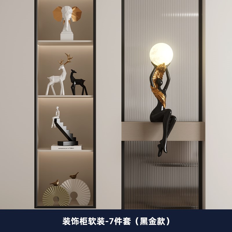 轻奢玄关人物艺术摆件高级感雕塑客厅电I视柜旁氛围灯工艺品软装