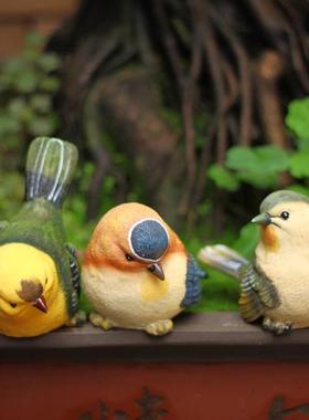 仿真小鸟摆件多肉花园园艺假山造景树脂鹦鹉工艺品微景观可爱鸟