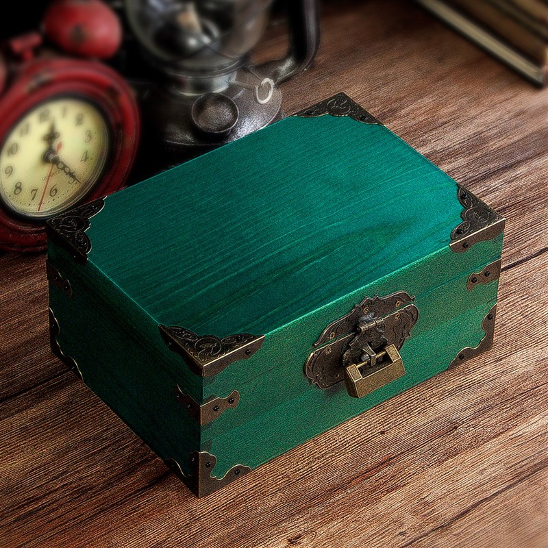 实木箱复古小木箱储物首饰收纳盒长方形带锁O木箱子小木盒木质盒