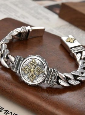 925镀银新款金刚杵手链民族风复古可转动大气质感个X性潮男厂家直