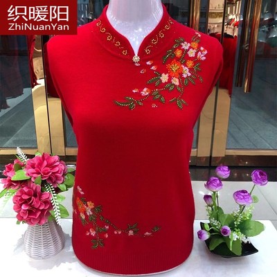 中老年女装春秋新款妈妈婚宴礼服洋气大码毛衣高贵针织羊毛衫上衣