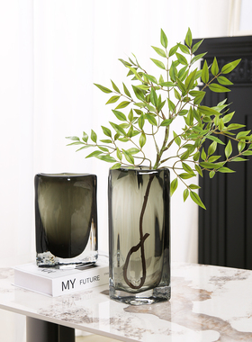 艺术玻璃花瓶烟灰色现代玄关餐桌花瓶客厅花器插花高级感装饰摆件