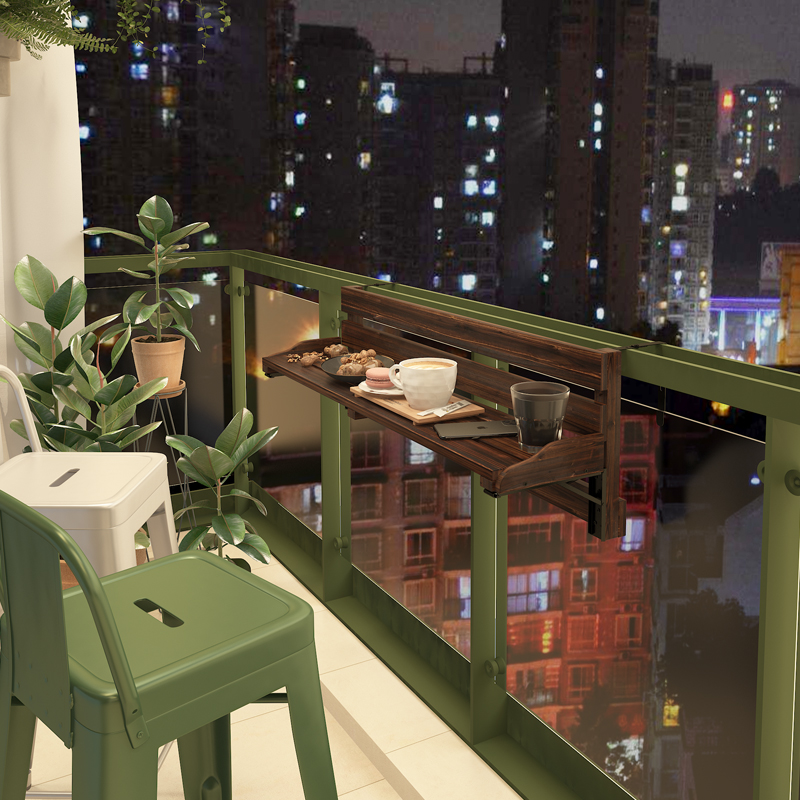 阳台栏杆休闲小吧台小户型实木创意悬挂电脑桌可折叠阳台吧台挂桌