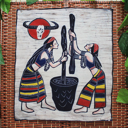 手工绘制蜡染画餐厅茶室酒楼酒吧家居装饰墙壁布艺佤族风情人物画