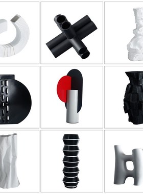 客厅现代抽象艺术酒柜摆件花器高档黑白系家居高级感小众软装饰品