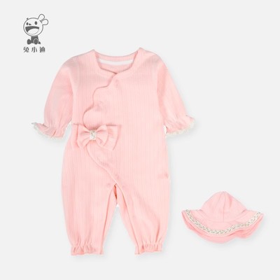 婴儿衣服春秋连体衣舒绒睡衣新生女宝宝爬服哈衣外出超萌可爱套装