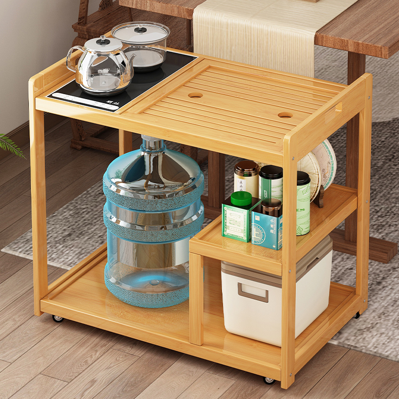 家用带轮可移动茶台客厅新中式茶桌边几烧水壶一体茶车简易茶水架