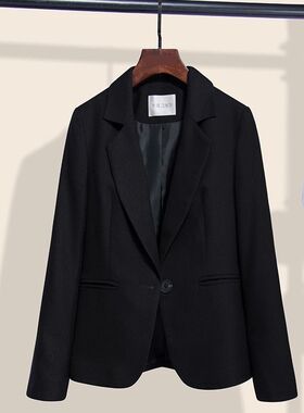 西装黑色女春秋长袖女士黑西服外套修身正装大学生职业面试工作服