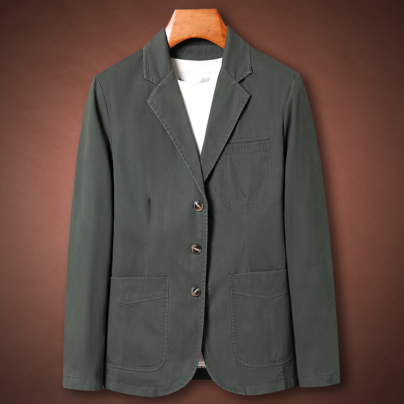 休闲西装男春秋季水洗纯棉高级感西服大码宽松上衣服单西男外套潮