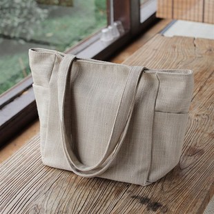 庸庸文艺棉麻单肩包小个子女手提帆布包大容量通勤包休闲高级感