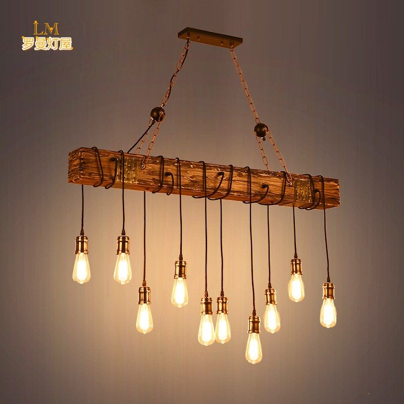 复古怀旧工业风酒吧台餐厅咖啡实木吊灯个性创意装饰多头木头灯具,家装灯饰光源,餐厅吊灯,淘宝优惠券,粉丝福利购,淘宝优惠卷