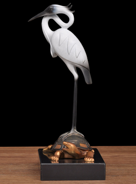 彩铜龟鹤延年摆件松鹤铜龟家居客厅装饰品送老人长辈祝贺寿礼品