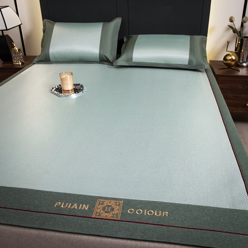 简约纯色冰藤绣花席凉席单人宿舍0.9米床笠1.5m1.8*2.0*2.2可机洗