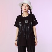 女装 200斤胖妹妹洋气时尚 休闲上衣胖mm遮肚子显瘦短袖 加大码 T恤衫