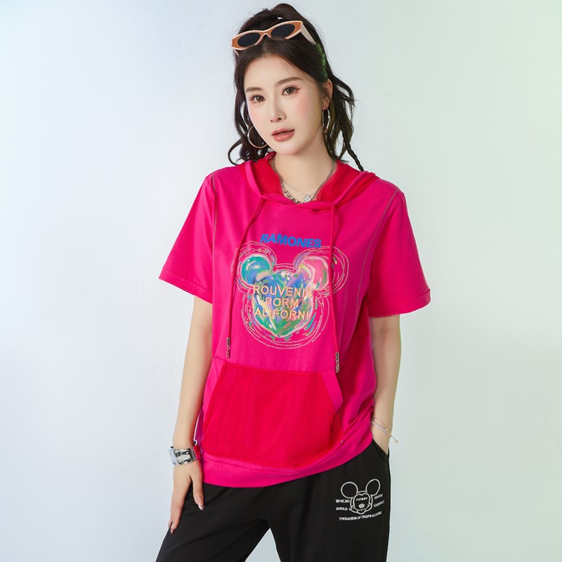 大码女装230斤胖妹妹夏装洋气时尚休闲上衣胖mm宽松显瘦短袖T恤衫