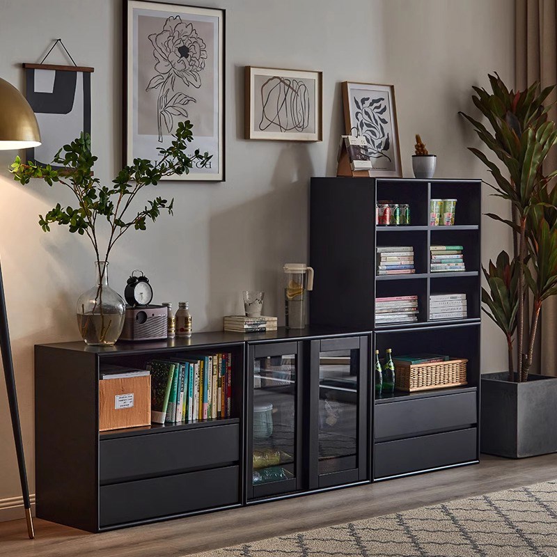 美式实木组合柜黑色模块化简约储物书柜书架置物柜收纳矮柜展示柜