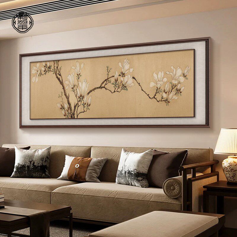 兰花图挂画新中式客厅沙发背景墙装饰画宋代美学复古禅意双框壁画