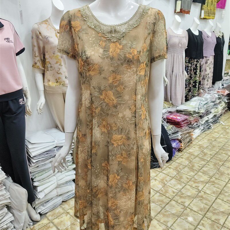 妈妈夏装短袖碎花雪纺裙50岁中老年人女装气质减龄连衣裙2024新款
