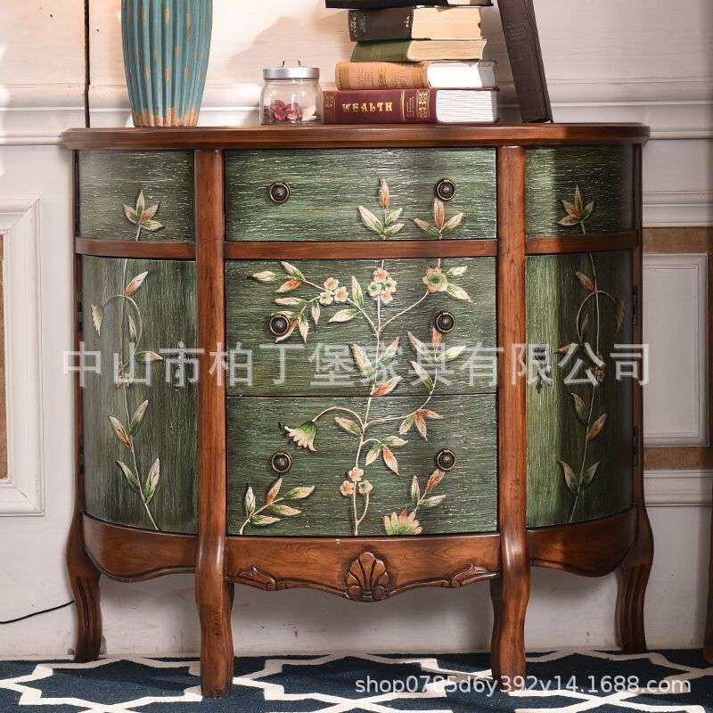 美式复古斗柜进门客厅玄关柜隔断柜玄关桌半圆餐边柜门厅柜装饰柜