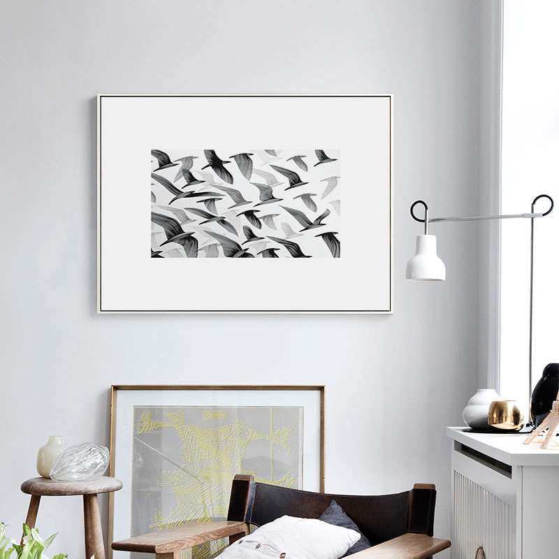 飞鸟集北欧艺术抽象线条装饰画黑白性冷淡挂画简约工业风卧室壁画