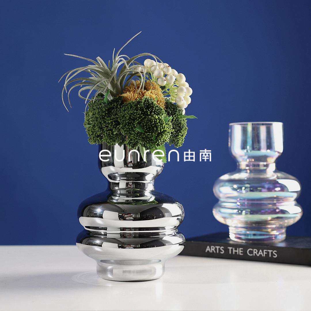 现代轻奢创意镜面银色玻璃花器家居客厅桌面茶几装饰插干花瓶摆件