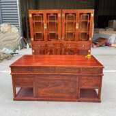 老榆木实木中式 书桌办公桌书柜大班台老板桌电脑桌写字台白茬白坯