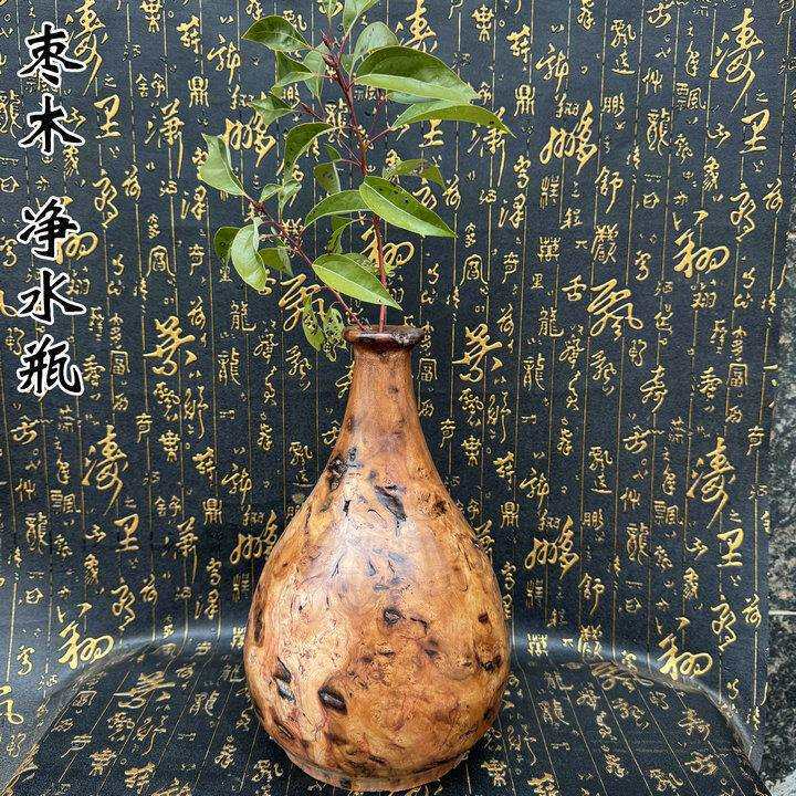 天然枣木花瓶禅意中式家居雷击木雕玄关摆件空心朽木实木花瓶软装