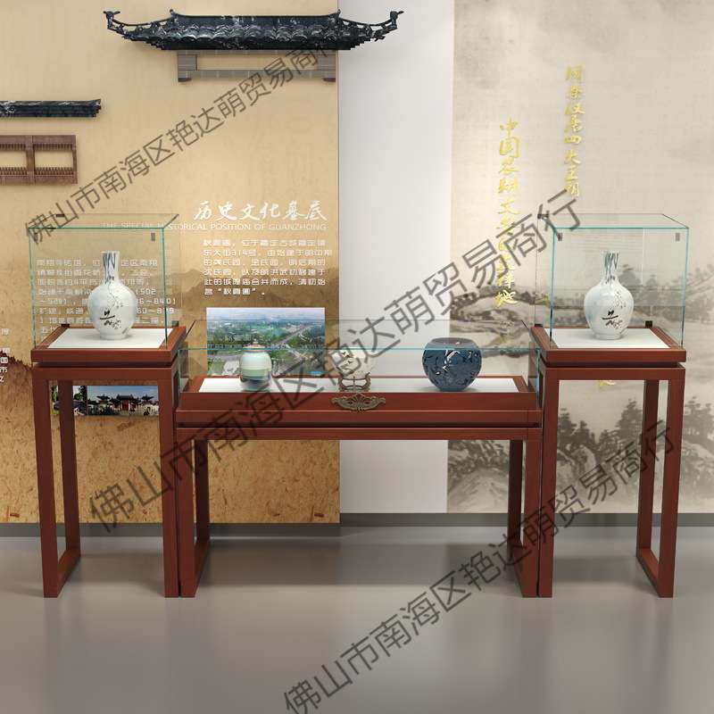 实木珠宝展示柜玻璃透明复古中式烤漆展柜台仿古玉器首饰展示架柜