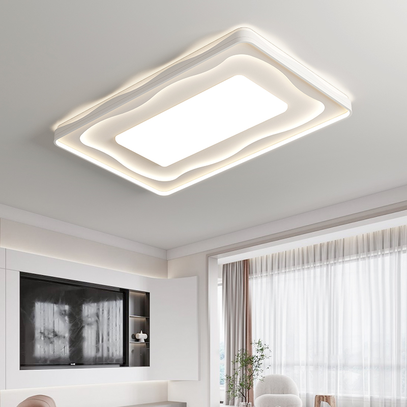 客厅灯2023新款流行长方形主灯高级感波浪个性创意吸顶灯中山灯具