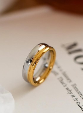不掉色~简约金银撞色戒指女指环食指小众气质潮人通勤百搭礼物