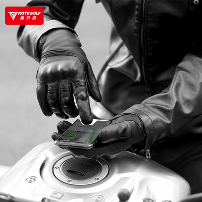 秋冬季摩托车骑行手套全指电动车长指透气男女防摔防风保暖真羊皮