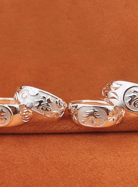 戒指女纯银妈妈款戒子活口尾戒食指环中老年人素圈银对戒送长辈w