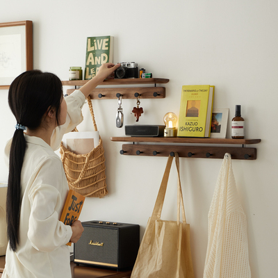 实木挂衣架墙上壁挂入户进门玄关挂衣钩免打孔衣帽衣服挂钩置物架