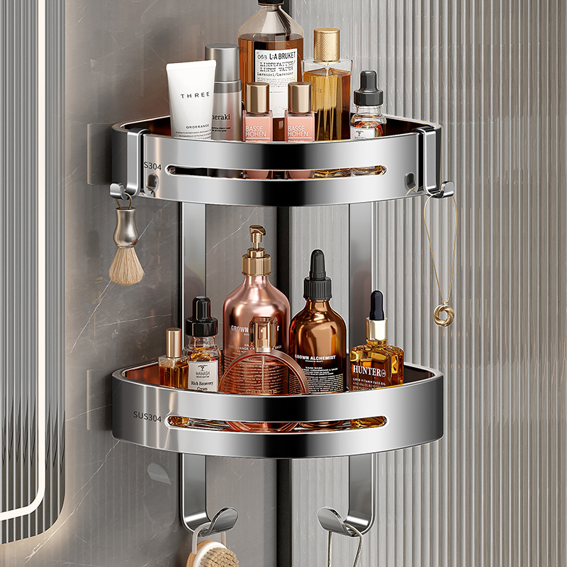 卫生间置物架304不锈钢免打孔浴室连体三角架壁挂式厕所收纳架子