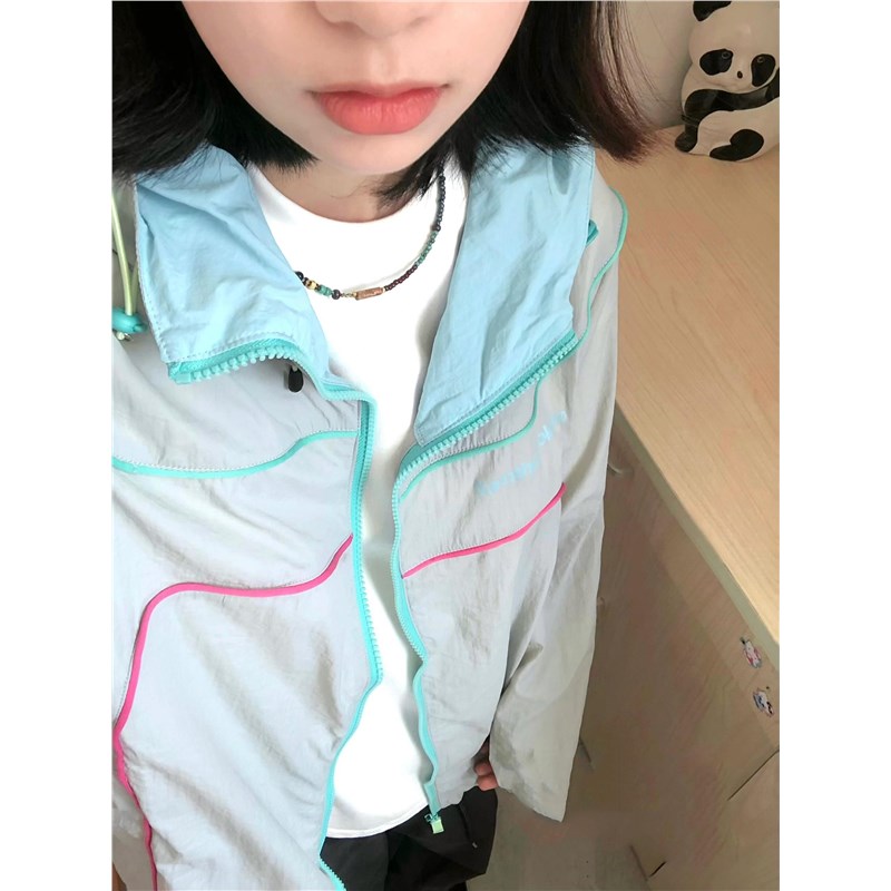 山系拼色复古运动防晒衣外套女夏季小个子宽松设计感防晒服冲锋衣