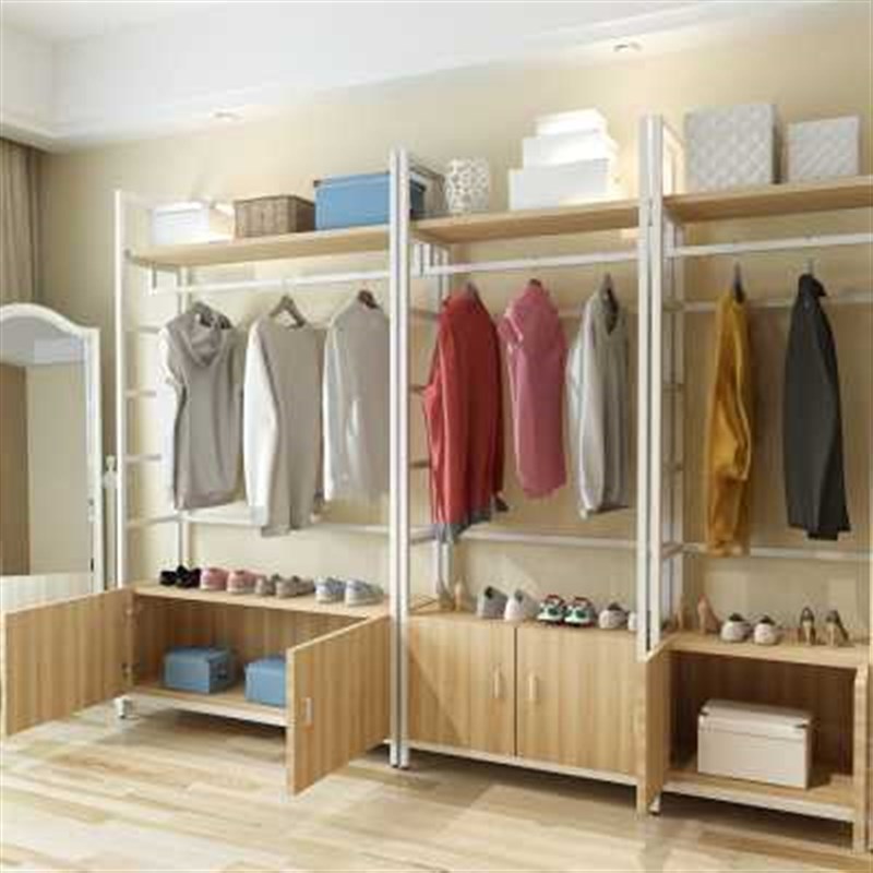 服装店衣服架展示架落地衣帽架带柜商场陈列柜家用挂衣架货架铁艺