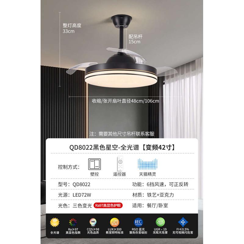 灯风轻风扇客厅灯莎现代灯奢隐形吊扇吊灯简约电灯餐厅帕主卧室