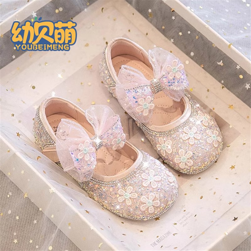 女童公主鞋软底2025新款春季儿童水晶鞋女宝宝单鞋小皮鞋时尚透气
