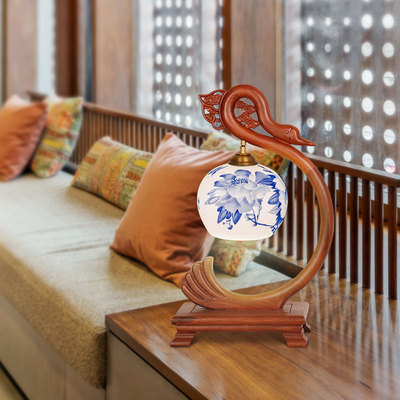 新中式红木陶瓷结婚新婚婚房床头柜床头灯卧室灯实木创意客厅台灯