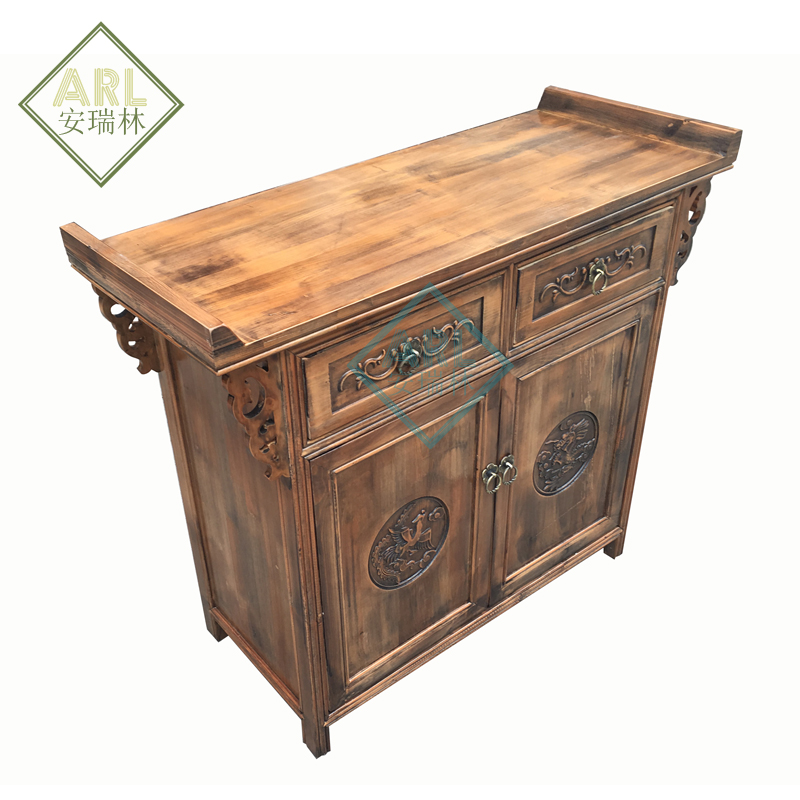 全实木茶水柜火锅饭厅备餐柜雕花中式仿古复古边柜台中餐实木柜