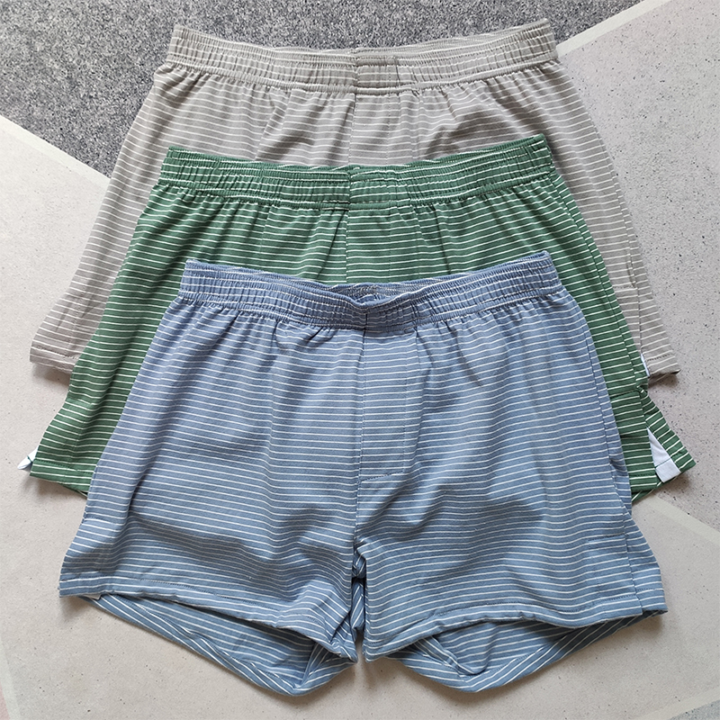 3条男士内裤纯棉宽松透气四角裤头条纹舒适大码棉质面料短睡裤潮
