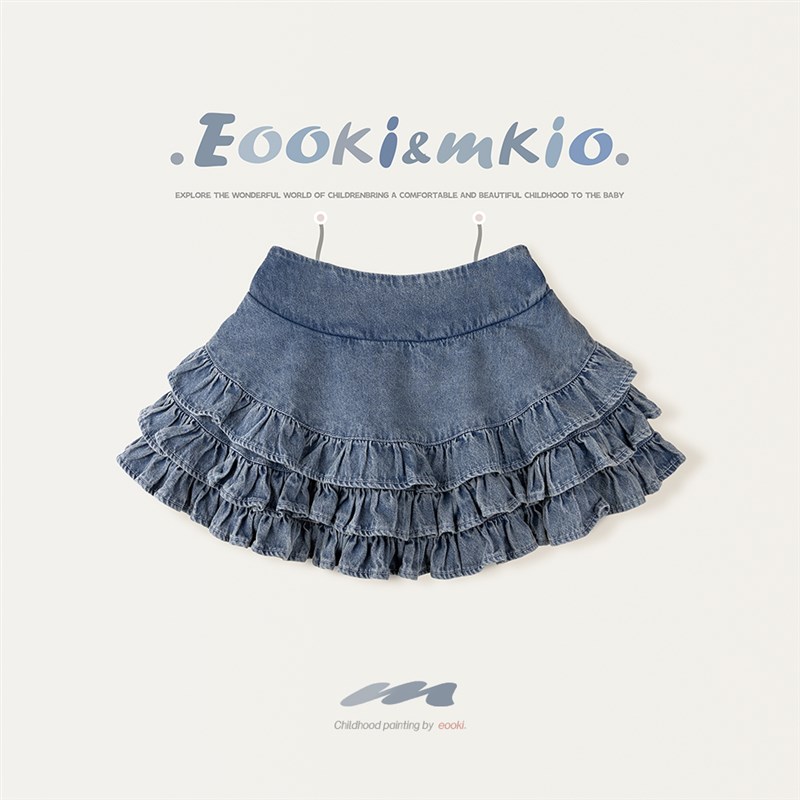 女童软萌百褶牛仔半身裙儿童蛋糕短裙棉宝宝蓬蓬裙子女孩夏季2025