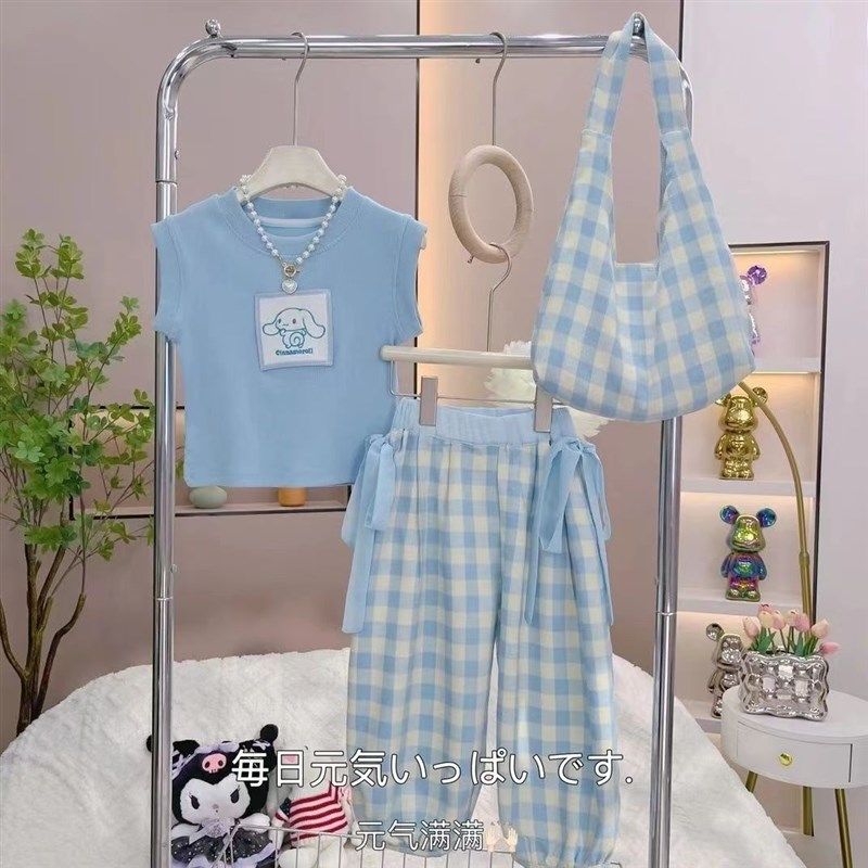 女童薄款夏装两件套新款时尚洋气韩版运动女大童装儿童雪纺套装女