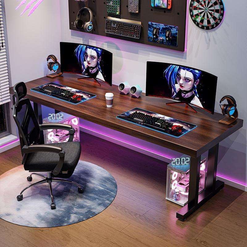 实木双人电竞桌情侣电竞房家用台式电脑桌工作台大板办公桌长桌子